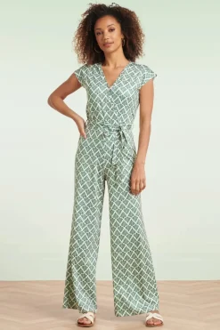 Smashed Lemon Adeline Jumpsuit In Legergroen En Gebroken Wit>Vrouwen Playsuits & Jumpsuits