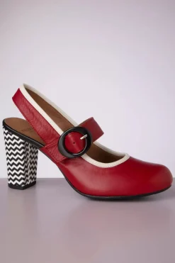 Nemonic Arrow Leather Slingback Pumps In Rood><noscript><img width=