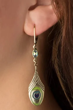 Lovely Art Nouveau Pauwenveer Oorbellen In Messing>Vrouwen Sieraden