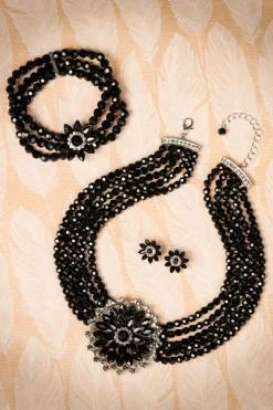 Lovely Audrey Jet Flower Stud Oorbellen In Zwart En Zilver><noscript><img width=