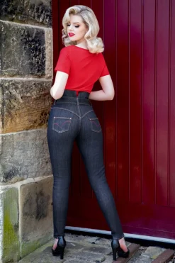 Rock-a-Booty Babe Skinny Jeans Met Hoge Taille In Donkerblauw>Vrouwen Broeken