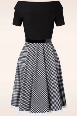 Glamour Bunny Brigitte Gingham Swing Jurk In Zwart En Wit><noscript><img width=