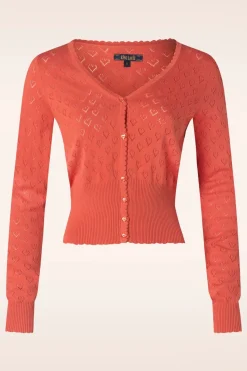 King Louie Cardi V Hart Ajour In Tweed Oranje>Vrouwen Vestjes