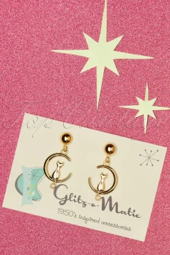 Glitz-o-Matic Cat On The Moon Oorbellen In Goud>Vrouwen Sieraden