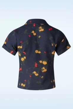 Collectif Clothing Caterina Bloom Shirt In Marineblauw>Vrouwen Blouses