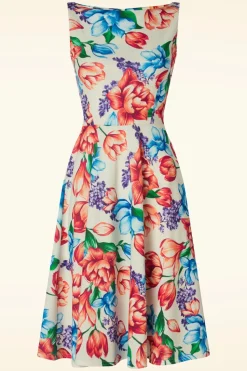 Vintage Chic for Topvintage Cindi Floral Swing Jurk In Creme>Vrouwen Plus Size Jurken