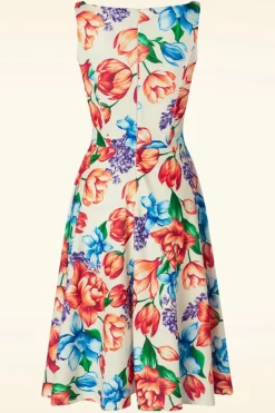 Vintage Chic for Topvintage Cindi Floral Swing Jurk In Creme>Vrouwen Plus Size Jurken