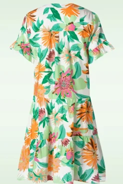 Smashed Lemon Dahlia Flower Jurk In Gebroken Wit><noscript><img width=