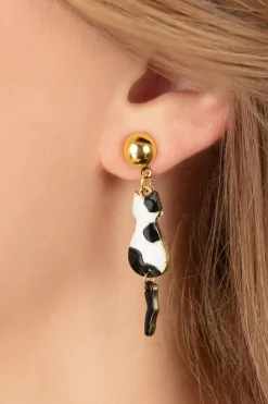 Glitz-o-Matic Dangling Tail Cat Oorbellen In Zwart En Wit>Vrouwen Sieraden