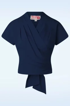 Rock N Romance Darla Wikkelblouse Met Korte Mouwen In Marineblauw>Vrouwen Blouses