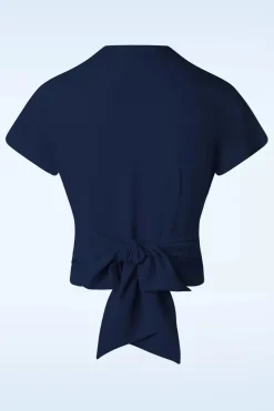 Rock N Romance Darla Wikkelblouse Met Korte Mouwen In Marineblauw>Vrouwen Blouses