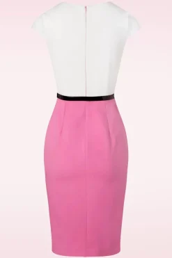 Glamour Bunny De Sienna Pencil Jurk In Flamingoroze En Wit><noscript><img width=