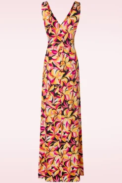 Vintage Chic for Topvintage Deveny Abstract Floral Maxi Jurk In Roze En Geel>Vrouwen Plus Size Jurken