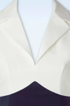 Glamour Bunny Business Babe Dianne Pencil Jurk In Wit En Marineblauw><noscript><img width=