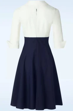 Glamour Bunny Business Babe Dianne Swing Jurk In Wit En Marineblauw><noscript><img width=