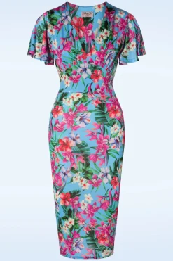 Vintage Chic for Topvintage Dory Tropical Pencil Jurk In Blauw>Vrouwen Plus Size Jurken