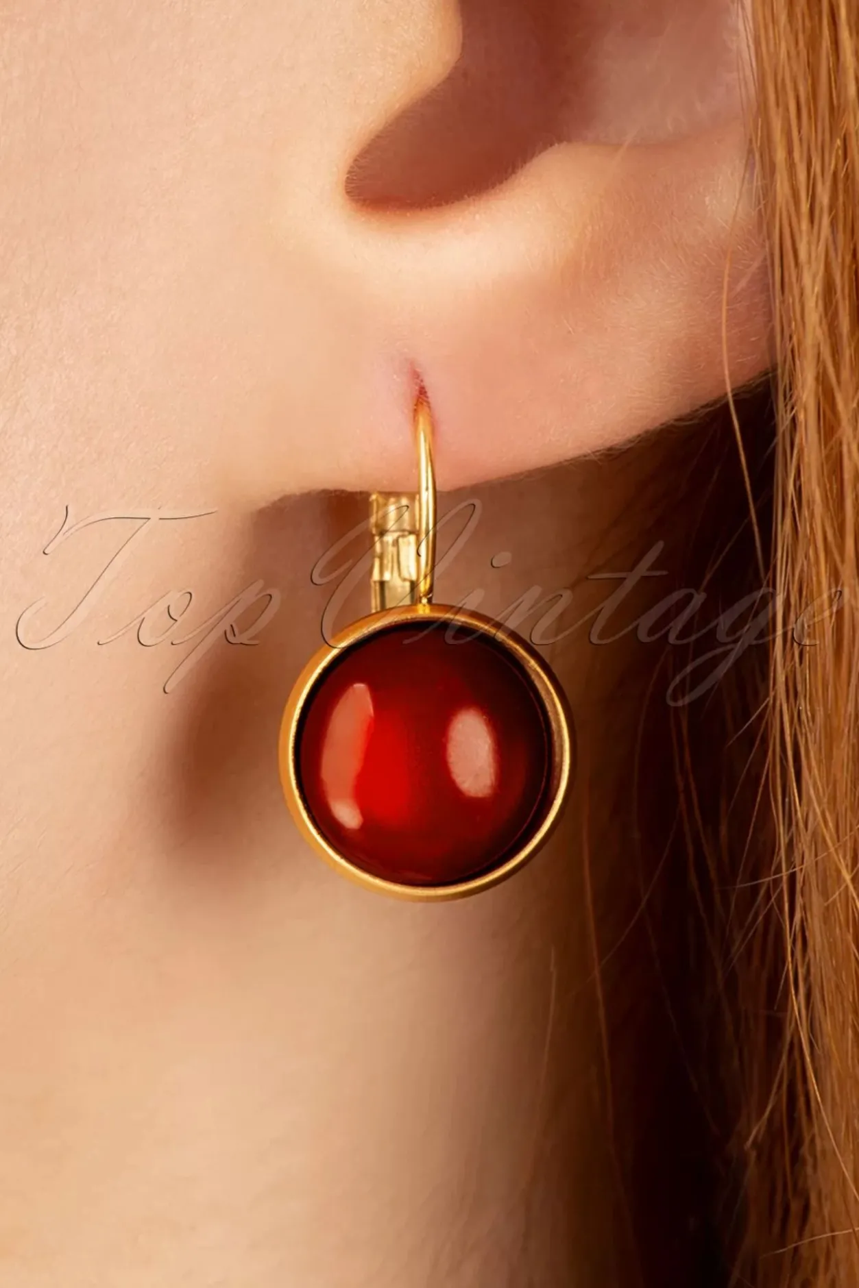 Urban Hippies Dot Vergulde Oorbellen In Donker Samba Rood>Vrouwen Sieraden