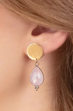 Very Cherry Drop Stud Oorbellen In Goud En Rozenkwarts Roze>Vrouwen Sieraden