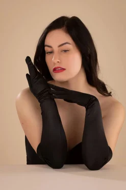 Pamela Mann Elegante Lange Satijnen Handschoenen In Zwart>Vrouwen Handschoenen