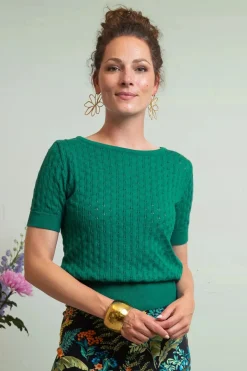 Very Cherry Ella Top In Smaragd>Vrouwen Truitjes
