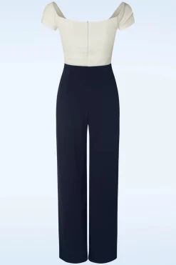 Vintage Chic for Topvintage Eloise Jumpsuit In Ivoor En Marineblauw>Vrouwen Playsuits & Jumpsuits