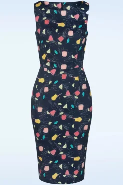 Topvintage Boutique Collection Exclusief Bij Topvintage ~ Adriana Cocktails Mouwloze Penciljurk In Donkerblauw>Vrouwen Plus Size Jurken