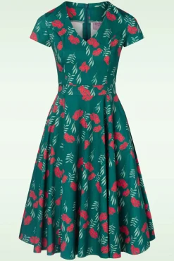 Topvintage Boutique Collection Exclusief Bij Topvintage ~ Olivia Swingjurk Met Korte Mouwen In Blauwgroen>Vrouwen Swing Jurken