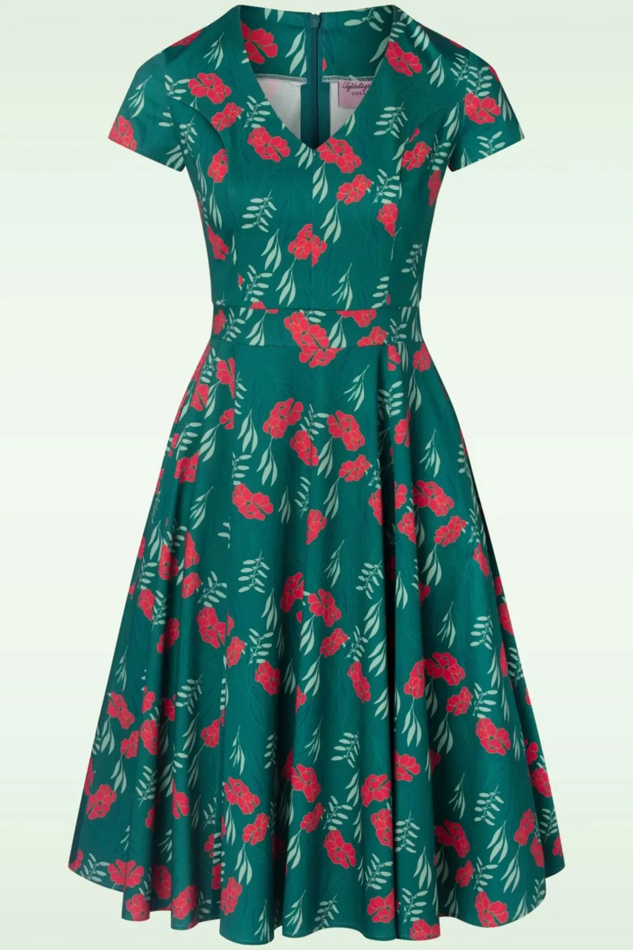 Topvintage Boutique Collection Exclusief Bij Topvintage ~ Olivia Swingjurk Met Korte Mouwen In Blauwgroen>Vrouwen Swing Jurken