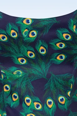 Topvintage Boutique Collection Exclusieve Bij Topvintage ~ Adriana Peacock Long Sleeve Swing Jurk In Marineblauw><noscript><img width=