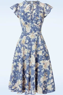 Vixen Floral Flutter Flare Jurk In Blauw>Vrouwen Swing Jurken