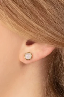 Very Cherry Flower Fan Oorbellen In Goud En Maansteen Wit><noscript><img width=