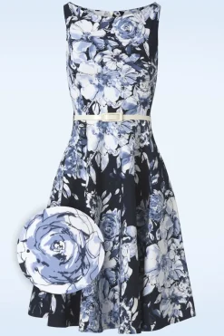 Vintage Chic for Topvintage Francine Flower Swing Jurk In Marineblauw En Wit>Vrouwen Plus Size Jurken