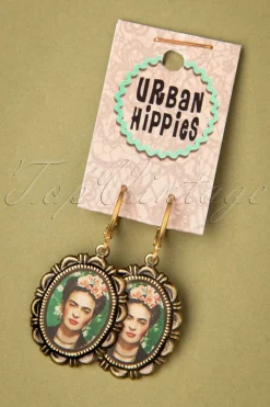 Urban Hippies Frida Oorbellen In Antiekgoud En Groen><noscript><img width=