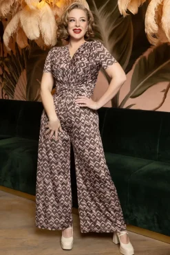Vintage Chic for Topvintage Gina Geo Print Jumpsuit In Bruin>Vrouwen Playsuits & Jumpsuits