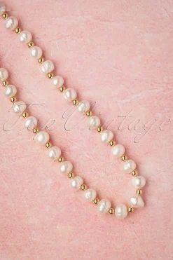 Topvintage Boutique Collection Give Me Pearls Halsketting In Goud En Ivoor>Vrouwen Sieraden