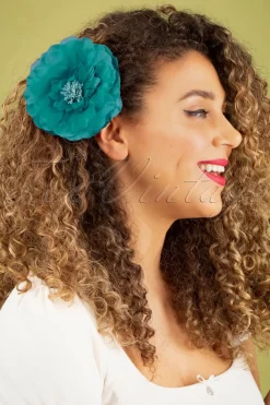 Urban Hippies Grote Bloemcorsage In Turkoois>Vrouwen Haaraccessoires