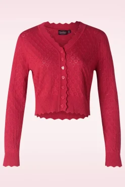 Vixen Heart Pattern Scallop Edge Cardigan In Rood>Vrouwen Vestjes
