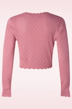 Vixen Heart Pattern Scallop Edge Cardigan In Roze><noscript><img width=