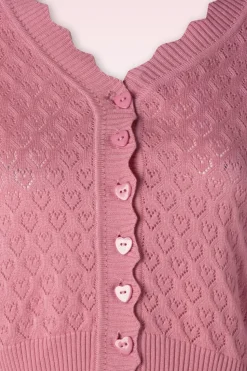 Vixen Heart Pattern Scallop Edge Cardigan In Roze><noscript><img width=