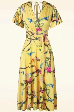 Vintage Chic for Topvintage Irene Birds Swing Jurk In Geel>Vrouwen Plus Size Jurken