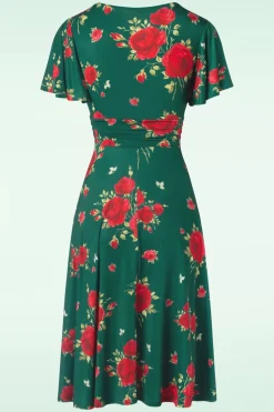 Vintage Chic for Topvintage Irene Flower Cross Over Swing Jurk In Silky Green><noscript><img width=