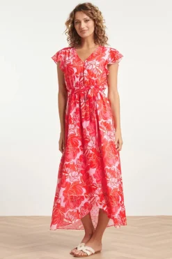 Smashed Lemon Isla Flower Maxi Jurk In Roze En Rood>Vrouwen Plus Size Jurken