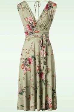 Vintage Chic for Topvintage Jane Bloemen Midi-Jurk In Vintage Groen>Vrouwen Plus Size Jurken