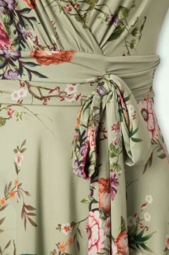 Vintage Chic for Topvintage Jane Bloemen Midi-Jurk In Vintage Groen><noscript><img width=