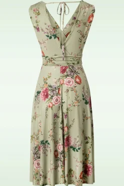 Vintage Chic for Topvintage Jane Bloemen Midi-Jurk In Vintage Groen><noscript><img width=