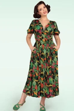 Collectif Clothing Juliette Jungle Maxi Jurk In Zwart>Vrouwen Maxi Jurken
