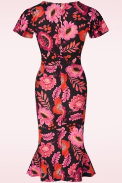 Vintage Chic for Topvintage Katie Floral Pencil Jurk In Zwart En Roze>Vrouwen Plus Size Jurken