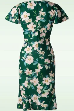 Vintage Chic for Topvintage Katie Floral Pencil Jurk In Groen>Vrouwen Effen Jurken