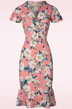 Vintage Chic for Topvintage Katie Pencil Jurk Met Bloemenprint In Perzik>Vrouwen Plus Size Jurken