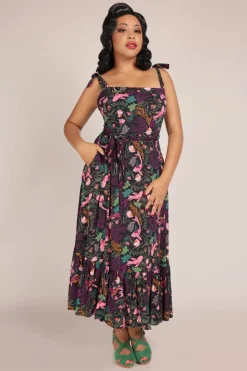 Collectif Clothing Katrina Tropical Reef Swing Jurk In Zwart>Vrouwen Midi Jurken